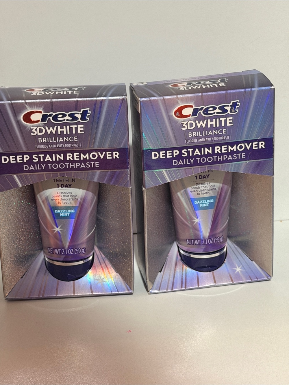 2 Crest 3D White Brilliance Deep Stain Remover Toothpaste - Purple and Silver